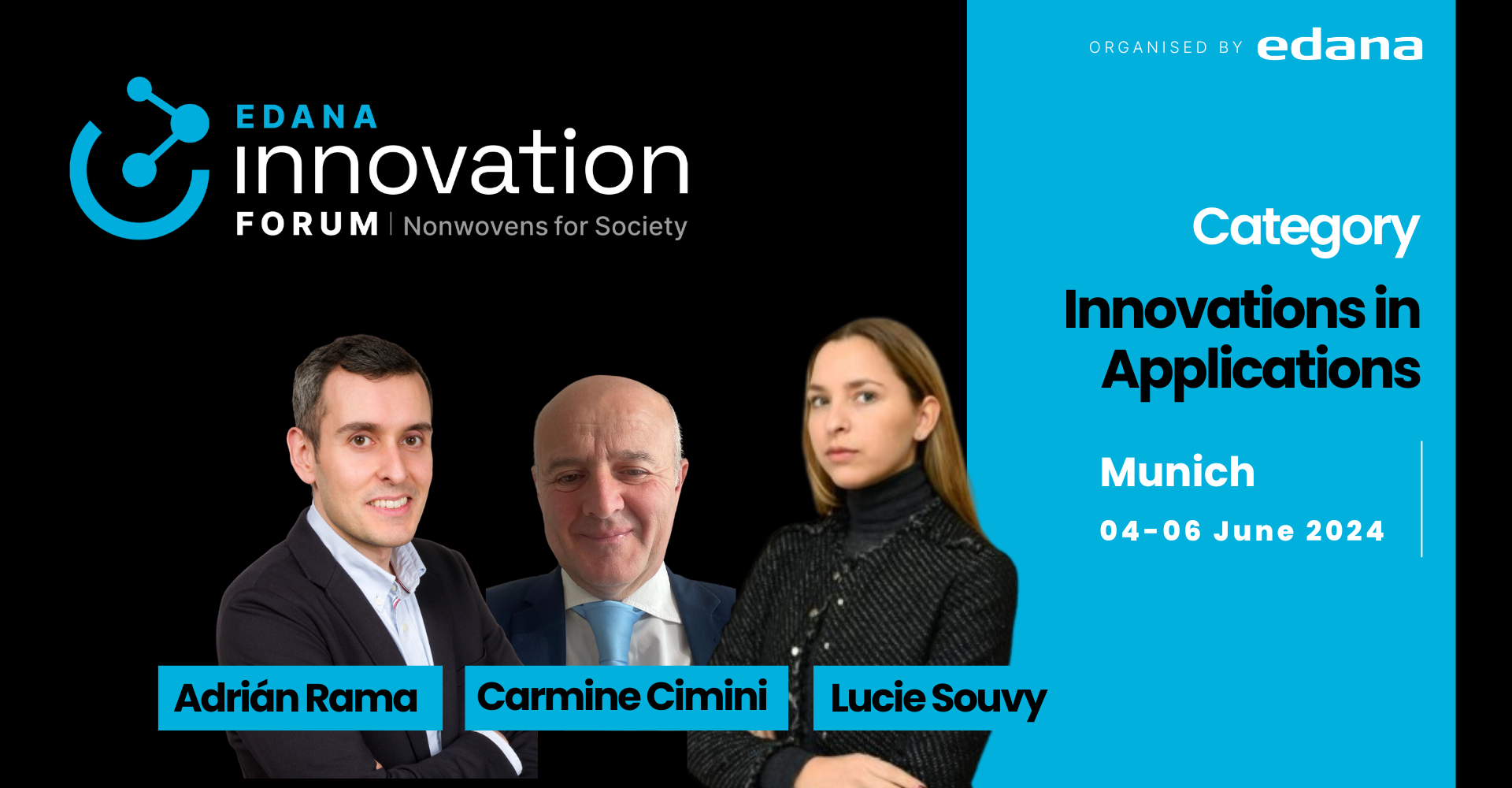 Image showcasing the speakers for the EDANA Innovation Forum Innovations in Applications Session